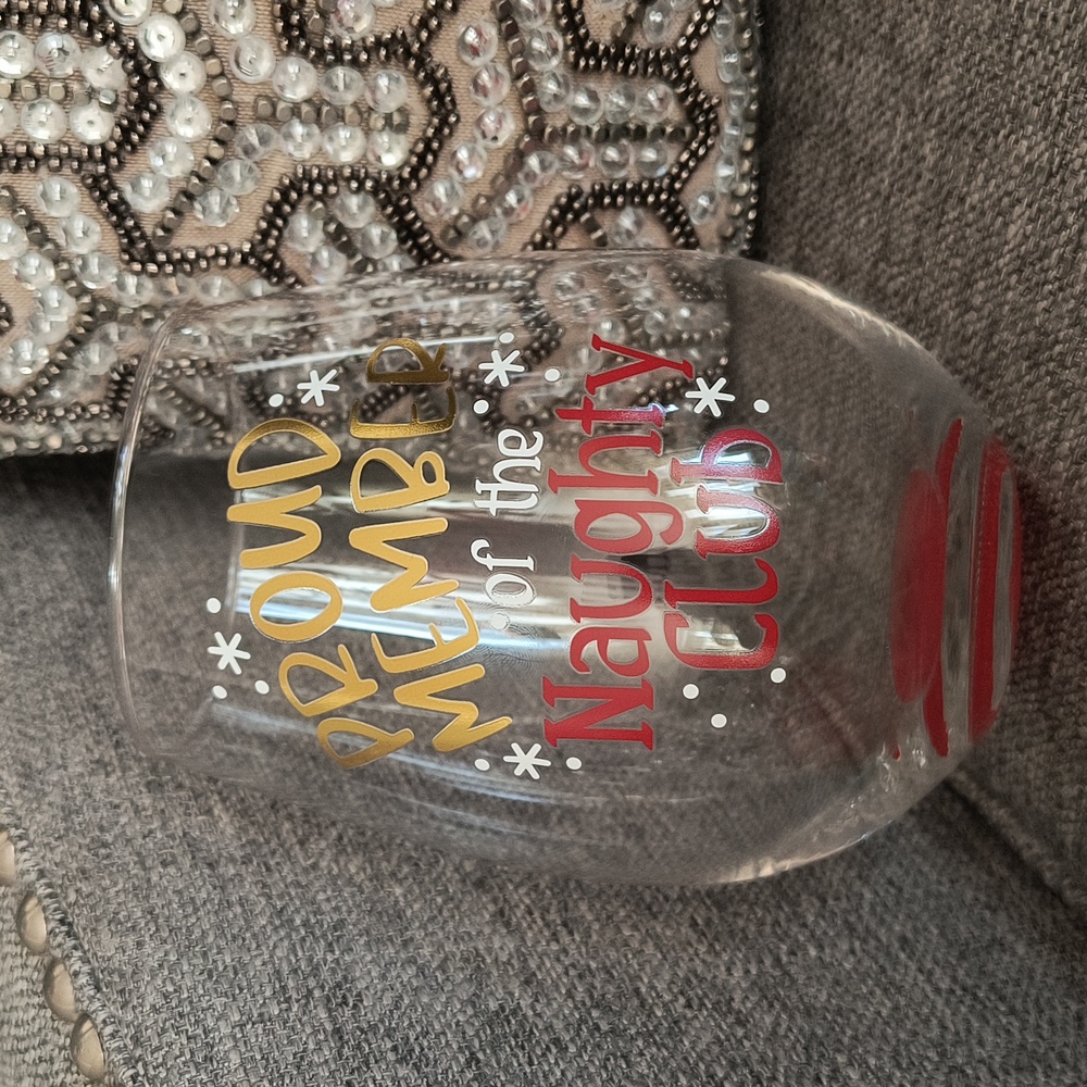 Extra Large Hand Embellished Stemless Wine Glass 🍷 Holiday Christmas